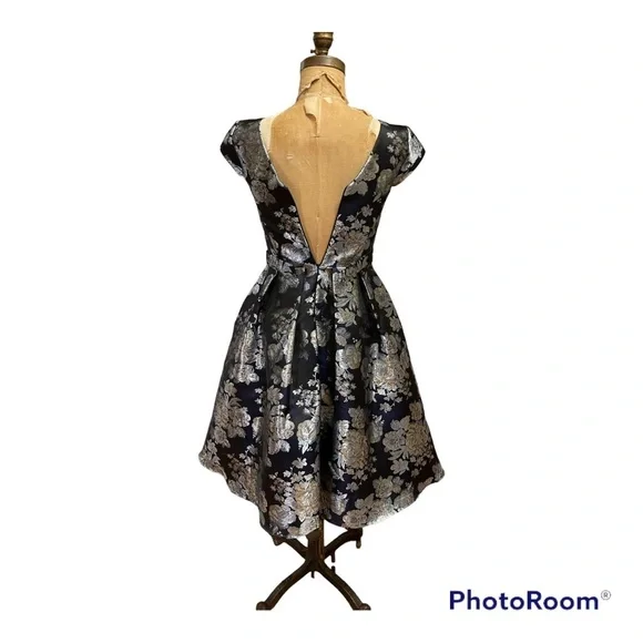 Oleg Cassini | Metallic Brocade Knee Length Dress - Picture 3 of 11